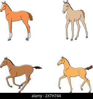 Simpatici puledri in pose diverse Illustrazione Vettoriale