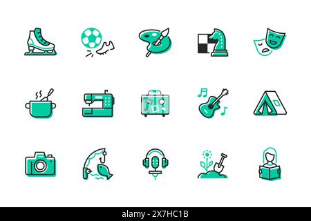 Hobby e intrattenimento - insieme di icone di stile design di linea Illustrazione Vettoriale