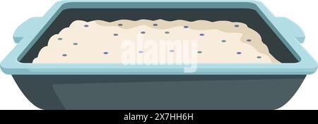 Illustrazione vettoriale dell'impasto non cotto in una teglia blu rettangolare pronta per il forno Illustrazione Vettoriale