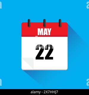 Icona del calendario. Rosso e bianco. 22 maggio. Illustrazione vettoriale. Illustrazione Vettoriale