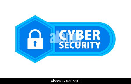Etichetta di sicurezza informatica. Protezione dalle minacce informatiche e dal furto di identità. Protezione dei dati. Illustrazione Vettoriale