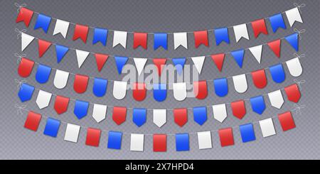 Bandiere Bunting garland, bandiere party in rosso, blu e bianco. Illustrazione Vettoriale