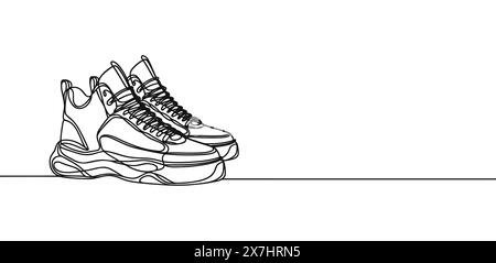 Illustrazione vettoriale di scarpe sportive da ginnastica con sfondo bianco isolato su una linea continua. Illustrazione Vettoriale