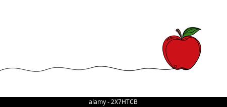 Frutta di mela in stile disegno a linee continue. Schizzo minimalista con linea nera su sfondo bianco. Illustrazione vettoriale. Illustrazione Vettoriale