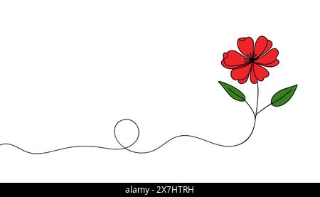 Il fiore è disegnato come una linea continua. Illustrazione vettoriale Illustrazione Vettoriale