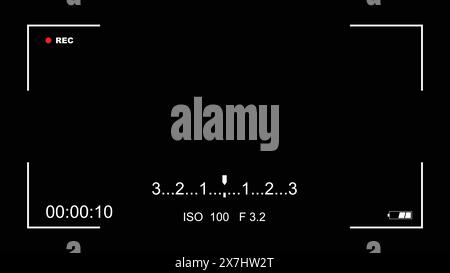 Registrazione video Layout riquadro mirino, mirino fotocamera, schermata registrazione videocamera, sovrapposizione schermo registrazione fotocamera, ISO fotocamera e apertura wi Illustrazione Vettoriale