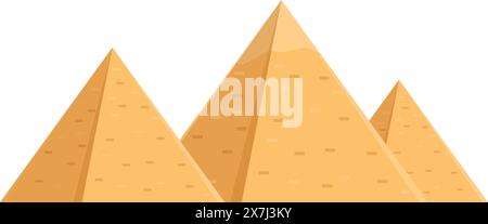 Grafica vettoriale di tre piramidi desertiche stilizzate in toni caldi, isolate su sfondo bianco Illustrazione Vettoriale