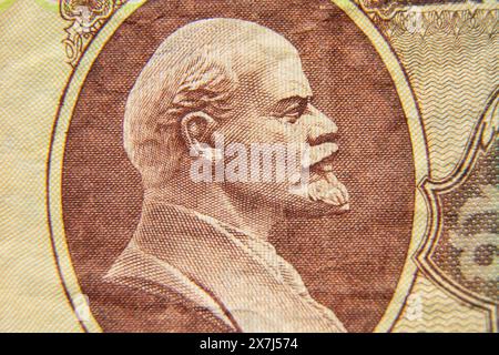 Vladimir Lenin su una banconota da cento rubli del 1991, foto macro, denaro dell'URSS Foto Stock