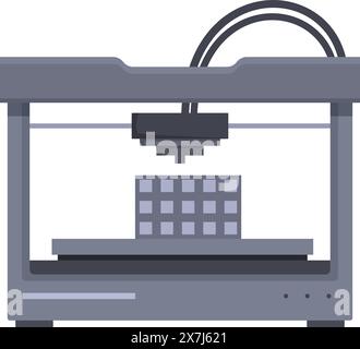 Illustrazione dal design piatto moderno dell'icona di una stampante 3d isolata su sfondo bianco con tecnologia di produzione additiva e concetto di dispositivo elettronico nella grafica vettoriale Illustrazione Vettoriale