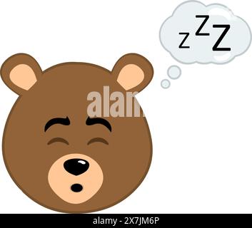 l'illustrazione vettoriale affronta un cartone animato marrone con orso grizzly, dorme e un pensiero nuvola con il testo zzz Illustrazione Vettoriale