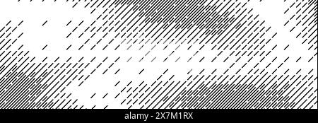 Trama tratteggiata diagonale. Sfondo con linee tratteggiate inclinate. Carta da parati a strisce interrotte inclinate dritte. Sovrapposizione grunge rasterizzata retinatura astratta. Ampia trama vettoriale increspata Illustrazione Vettoriale