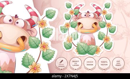 Il personaggio di Cartoon della mucca. Carino Amimal. Illustrazione per bambini Illustrazione Vettoriale