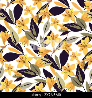 Motivo floreale senza cuciture con fiori. Fiori vettoriali gialli Illustrazione Vettoriale