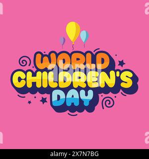 Design carino e colorato del modello tipografico World Children's Day. Tipografia audace per celebrare la giornata dei bambini. Banner, poster, volantino per bambini. Bambini Illustrazione Vettoriale