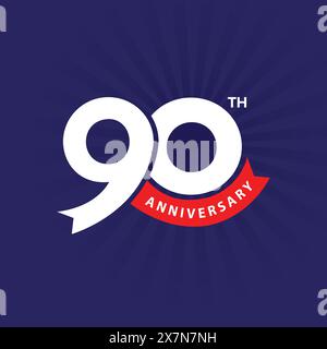 90° anniversario moderno design tipografico su sfondo blu. logo, badge, adesivo, design dell'etichetta per il 90° anniversario. Azienda o persone 90 a. Illustrazione Vettoriale