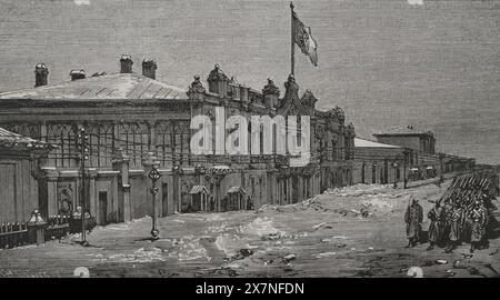 Guerra russo-turca (1877-1878). Bessarabia. Gli alloggi del granduca Nicola (1831-1891), comandante in capo a Chisinau (precedentemente noto come Kishinev). Incisione. "La Guerra de Oriente" (la guerra russo-turca). Volume II 1877. Foto Stock