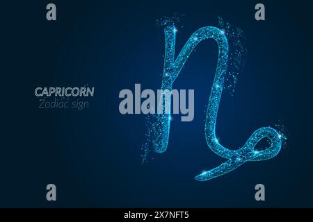 Immagine astratta futuristica del segno zodiacale del capricorno. Caratteristica dell'oroscopo astrologico. L'illustrazione del vettore poligonale somiglia a stelle nel pallone Illustrazione Vettoriale