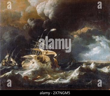 Ludolf Bakhuizen, Dutch Merchant Ships in a Storm, painting in oil on Canvas, 1670-1699 Foto Stock