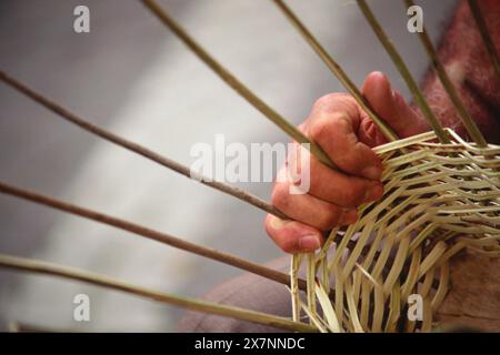 Italia, Lombardia, artigiano che fa un cesto Foto Stock