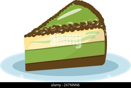 Deliziosa fetta di cheesecake con tè verde Illustrazione Vettoriale