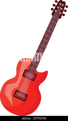 Chitarra elettrica rossa isolata in stile cartoni animati su sfondo bianco Illustrazione Vettoriale