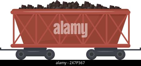 Illustrazione vettoriale di un carrello per miniere di carbone su rotaie Illustrazione Vettoriale