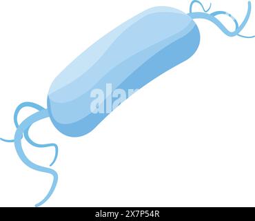 Grafica vettoriale di un virus batteriofagico blu stilizzato su sfondo bianco Illustrazione Vettoriale