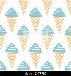 I coni per gelato scarabocchiano un motivo estivo senza cuciture Illustrazione Vettoriale