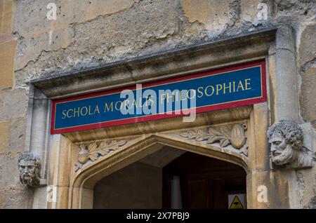 Schola Moralis Philosophiae, (Scuola di filosofia morale), Bodleian Library, Università di Oxford, Oxfordshire, Inghilterra, REGNO UNITO, REGNO UNITO. Foto Stock