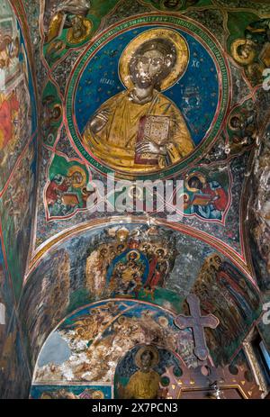 Affreschi a katholikon (chiesa) volta, Monastero di San Nicola Galataki (monastero di Galataki), abbazia femminile nel massiccio del Monte Kantili, vicino a Limni, isola di Evia, regione della Grecia centrale, Grecia Foto Stock