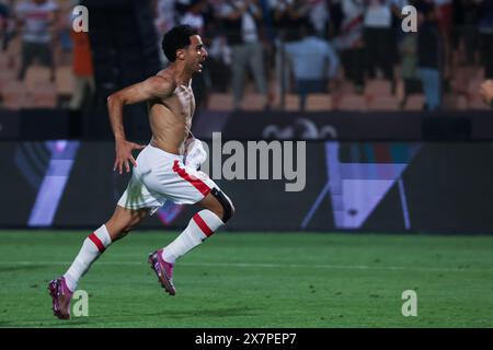 CAIRO, EGITTO - 19 MAGGIO: Omar Gaber di Zamalek festeggia dopo aver vinto durante la finale della CAF Confederation Cup tappa 2 di 2 tra Zamalek e RSB Berkan Foto Stock