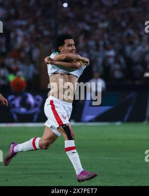 CAIRO, EGITTO - 19 MAGGIO: Omar Gaber di Zamalek festeggia dopo aver vinto durante la finale della CAF Confederation Cup tappa 2 di 2 tra Zamalek e RSB Berkan Foto Stock