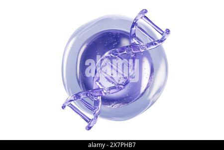 Sfera liquida per DNA e cosmetici viola, rendering 3d. Illustrazione 3D. Foto Stock