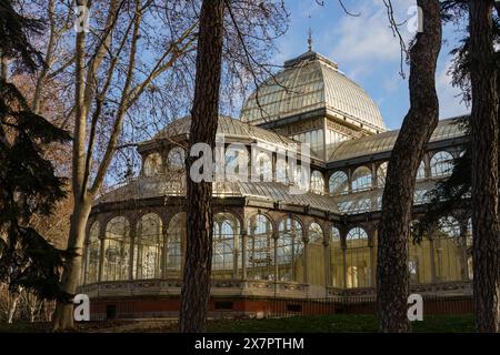 Palacio de Cristal, il Palazzo di vetro nel Parco El Retiro, Madrid, Spagna Foto Stock