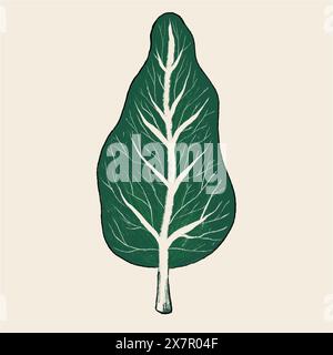 Questa illustrazione artistica fonde in modo creativo la forma di una foglia di spinaci con quella di una pera, mostrando un tocco stravagante di arte botanica, perfetto per Foto Stock