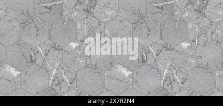 Immagine di alta qualità delle piastrelle esagonali in marmo grigio senza cuciture GeoModule, perfetta per la grafica degli interni e i rendering architettonici. Foto Stock