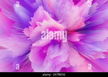 Un'opera d'arte digitale con un effetto estrusione 3D nelle sfumature di rosa, che crea una raffica floreale dinamica e astratta. Foto Stock
