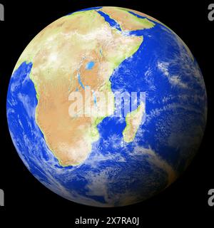 Vista della terra dallo spazio che mostra il Mozambico al centro dell'immagine. Foto Stock