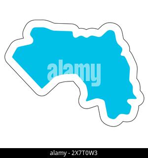 Silhouette della Guinea. Mappa dettagliata. Adesivo vettoriale blu pieno con contorno bianco isolato su sfondo bianco. Illustrazione Vettoriale