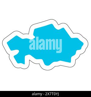 Silhouette del paese del Kazakistan. Mappa dettagliata. Adesivo vettoriale blu pieno con contorno bianco isolato su sfondo bianco. Illustrazione Vettoriale
