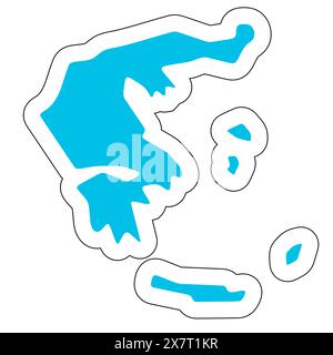 Silhouette del paese della Grecia. Mappa dettagliata. Adesivo vettoriale blu pieno con contorno bianco isolato su sfondo bianco. Illustrazione Vettoriale