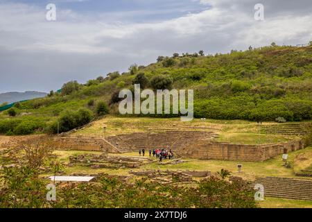 Teatro greco dell'antico insediamento di Morgantina, in Sicilia Foto Stock