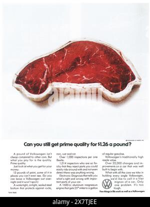 1973 VW Beetle Volkswagen Bug Ad- "puoi ancora ottenere qualità di prima qualità per $ 1,26 a sterlina?" Foto Stock