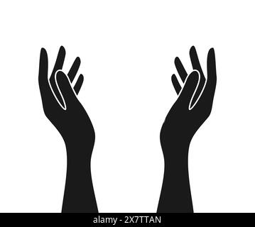 Sagome nere di due mani alzate con palmi rivolti l'uno verso l'altro, isolate su sfondo bianco Illustrazione Vettoriale