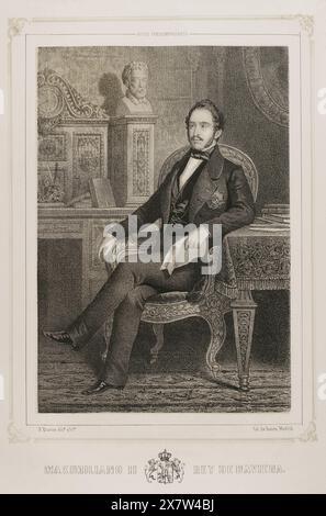 Massimiliano II di Baviera (1811-1864). Re di Baviera (1848-1864). Verticale. Disegno di B. Blanco. Litografia di J. Donón. "Reyes Contemporáneos" (Re contemporanei). Volume III. Pubblicato a Madrid, 1854. Foto Stock