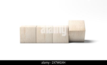 Quattro blocchi di legno isolati su sfondo bianco. illustrazione 3d. Foto Stock