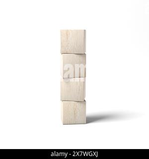 Quattro blocchi di legno isolati su sfondo bianco. illustrazione 3d. Foto Stock