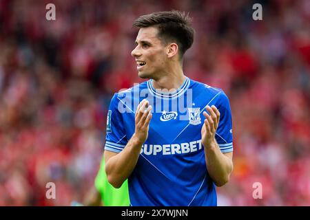 Lodz, Polonia. 19 maggio 2024. Filip Marchwinski di Lech gesti durante la partita polacca di PKO Ekstraklasa League tra Widzew Lodz e Lech Poznan allo stadio municipale di Widzew Lodz. Punteggio finale; Widzew Lodz 1:1 Lech Poznan. (Foto di Mikolaj Barbanell/SOPA Images/Sipa USA) credito: SIPA USA/Alamy Live News Foto Stock