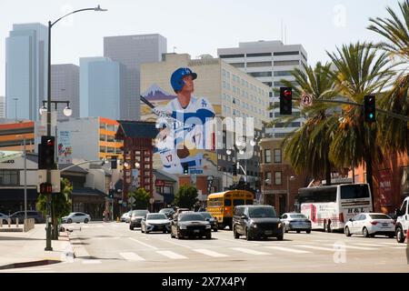 Murale di baseball, Little Tokyo, Los Angeles, California, Stati Uniti d'America Foto Stock