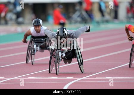 Kobe Giappone. 21 maggio 2024. Walid Ktila (TUN), 21 MAGGIO 2024 - Atletica leggera: 100m T34 maschile finale al Kobe Universiade Memorial Stadium durante i Mondiali di atletica leggera di Kobe 2024 a Kobe in Giappone. Crediti: SportsPressJP/AFLO/Alamy Live News Foto Stock